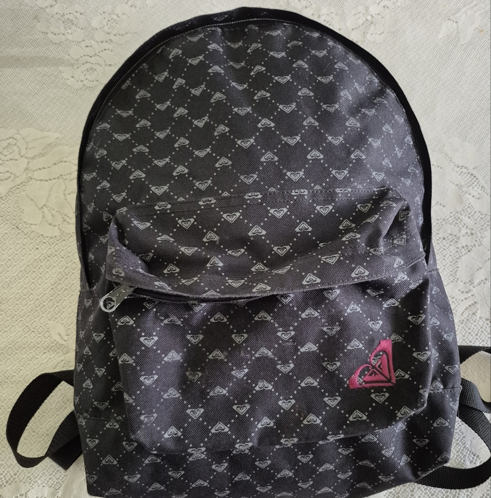 Roxy Black and Gray Patterned  Backpack with Pink Logo